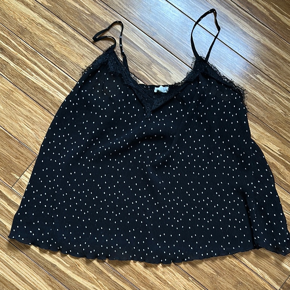 Black Polka Dot Lace Trim Cami Top